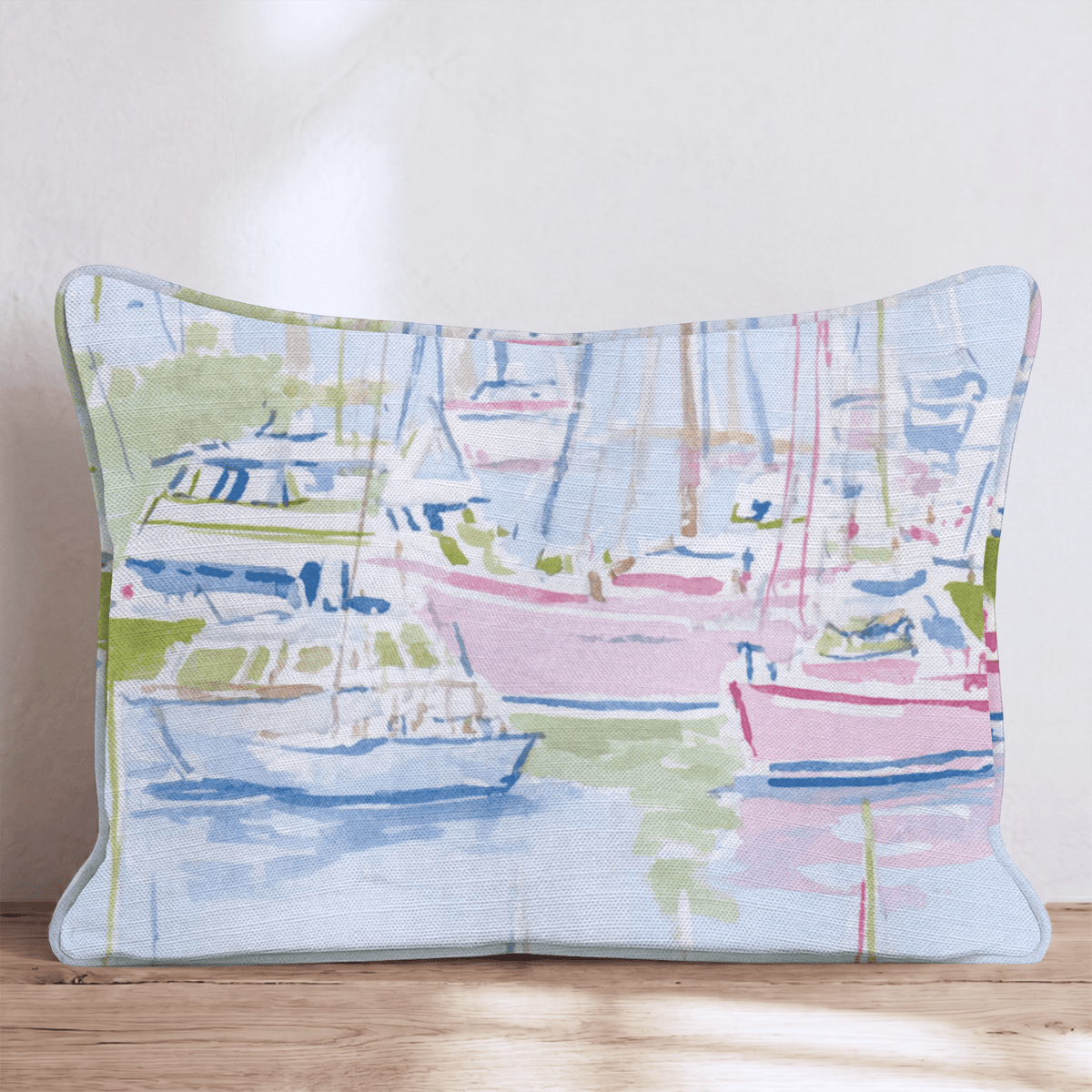 Pastel Marina Scene Throw Pillow