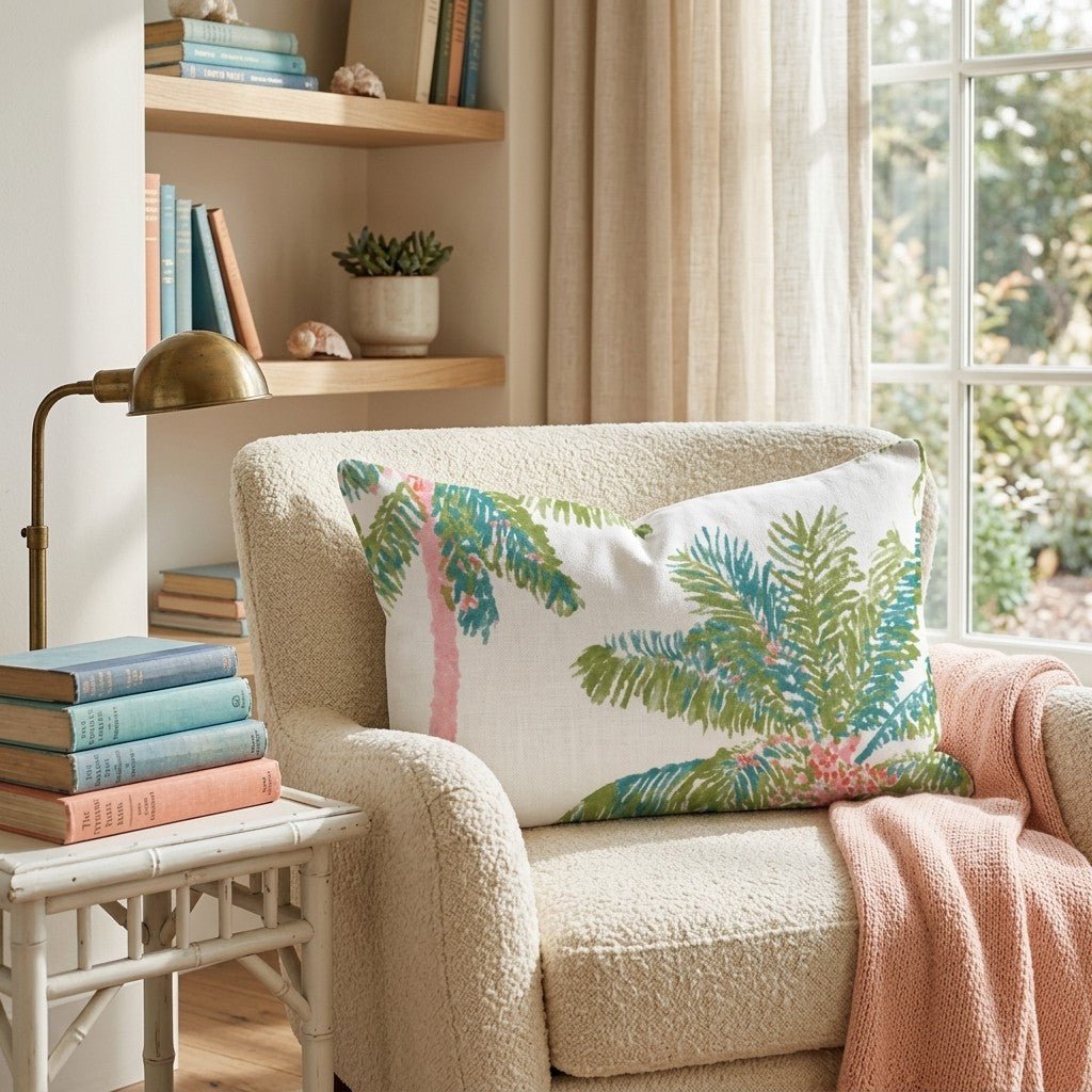 Pink Trunk Palm Cream Throw Pillow