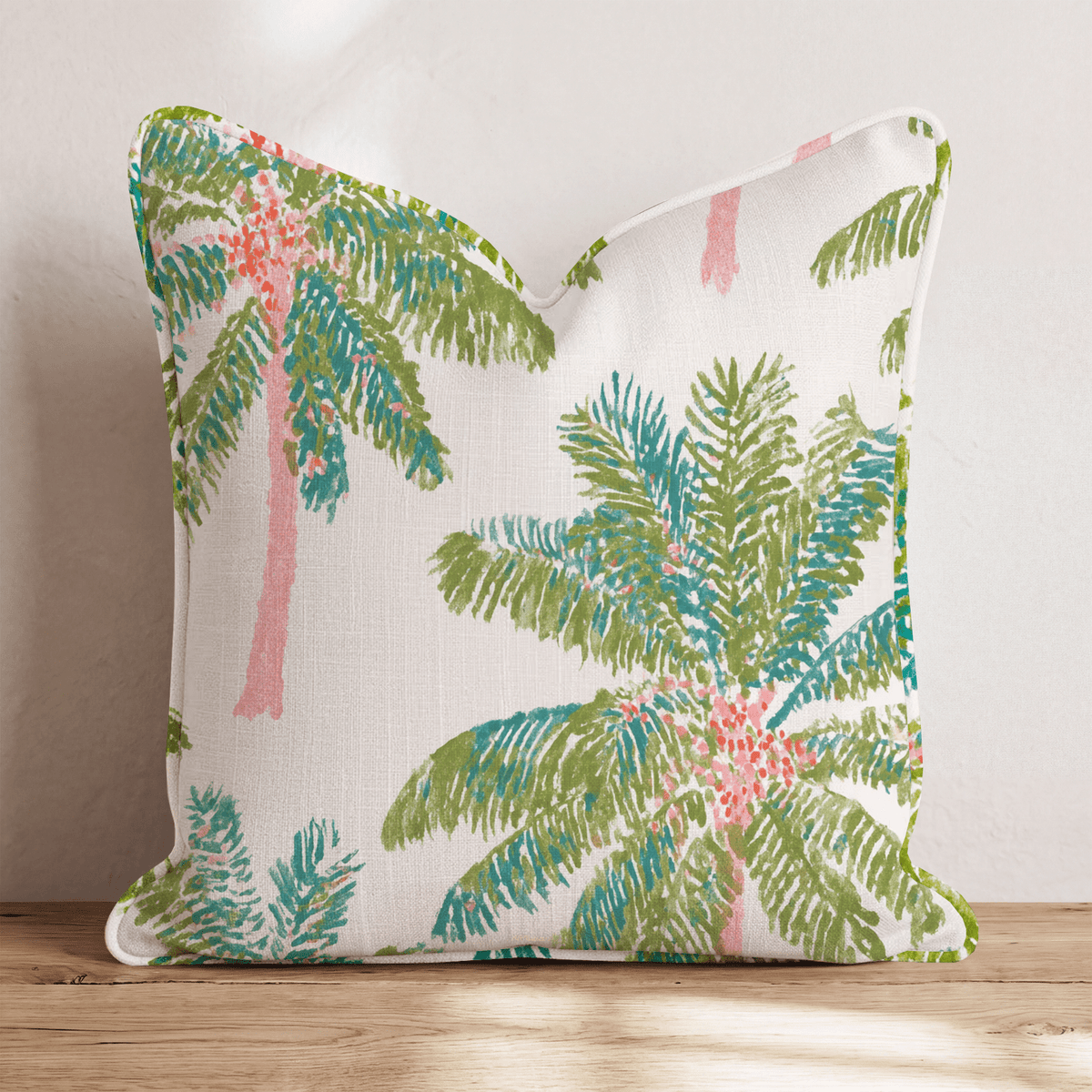 Pink Trunk Palm Cream Throw Pillow