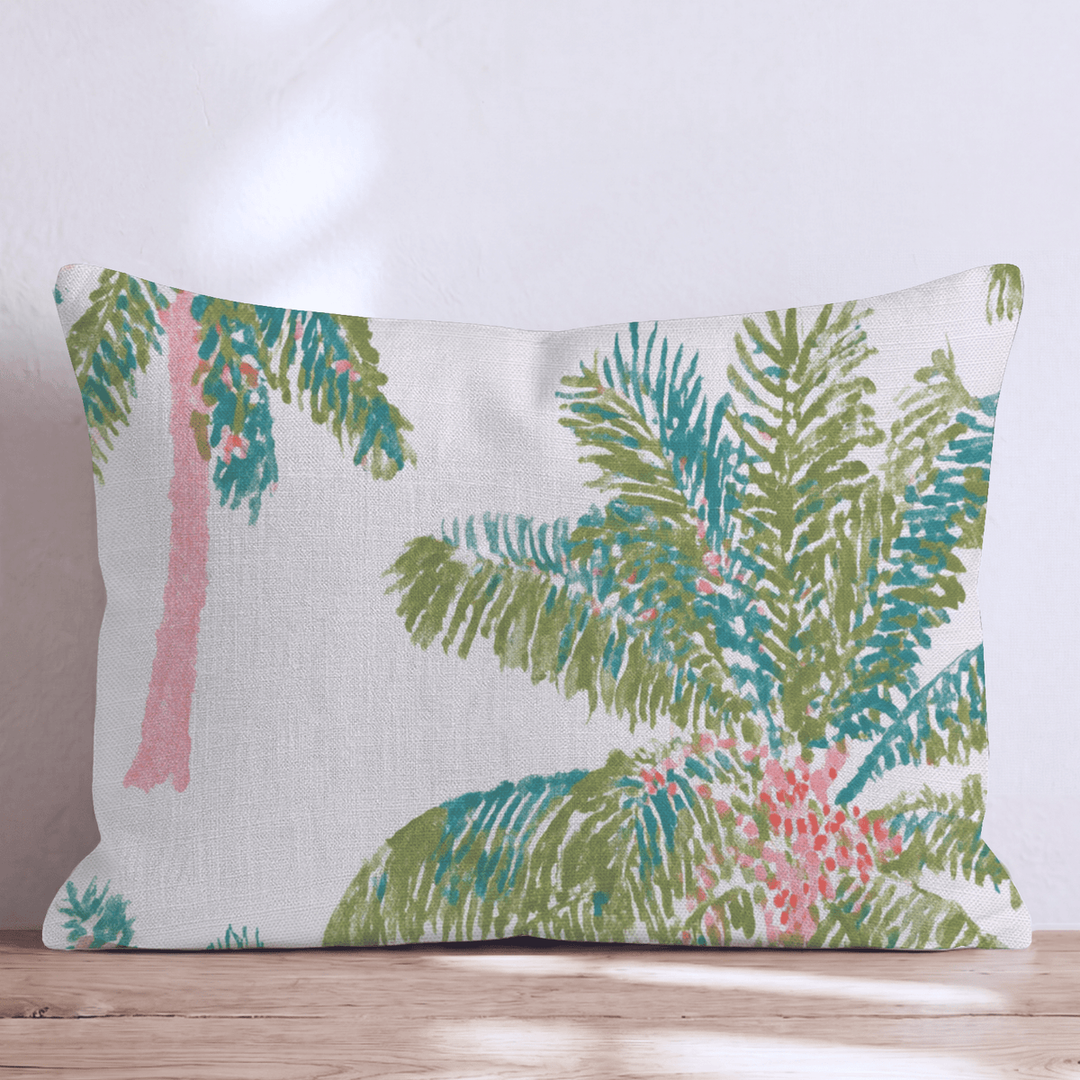 Pink Trunk Palm Cream Throw Pillow