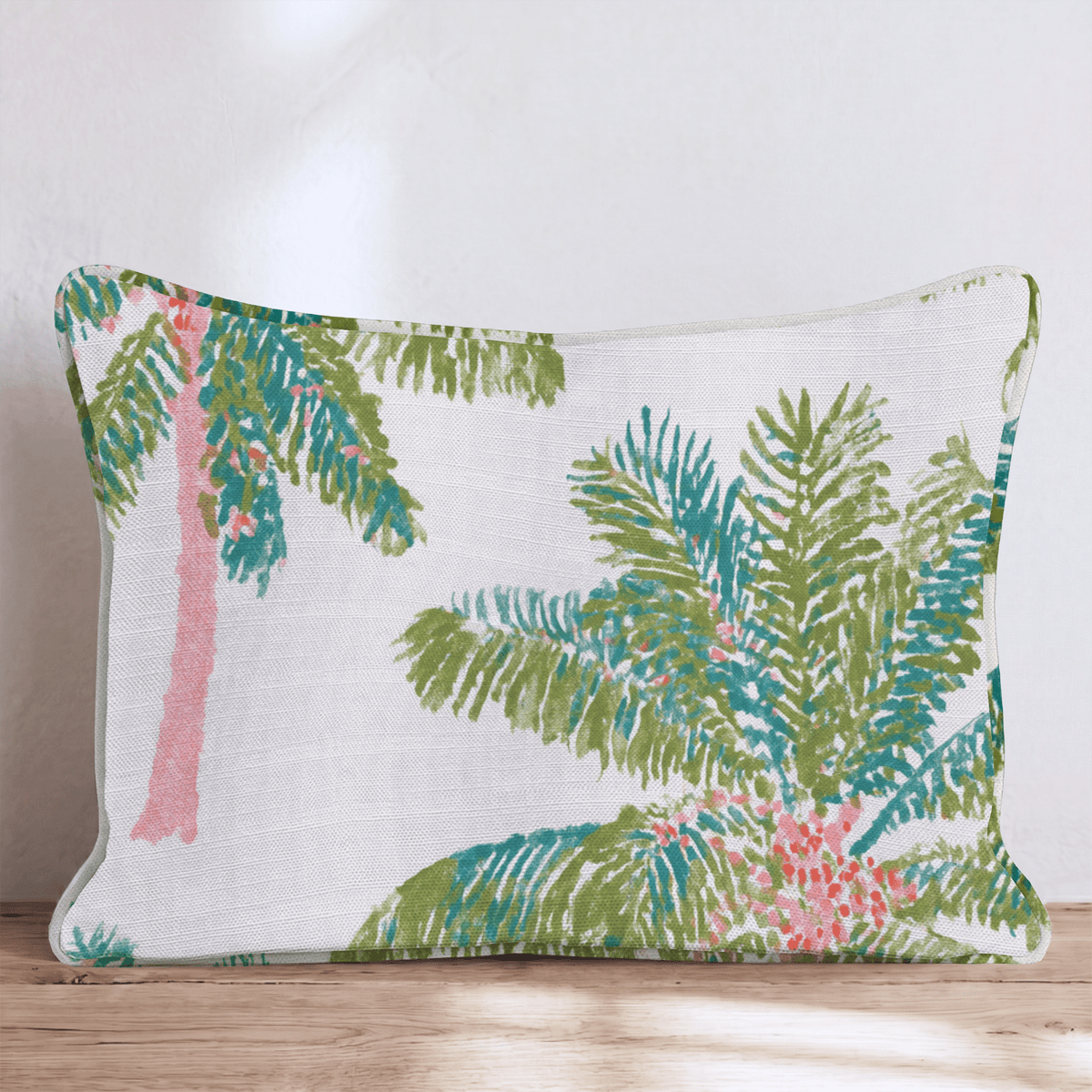 Pink Trunk Palm Cream Throw Pillow