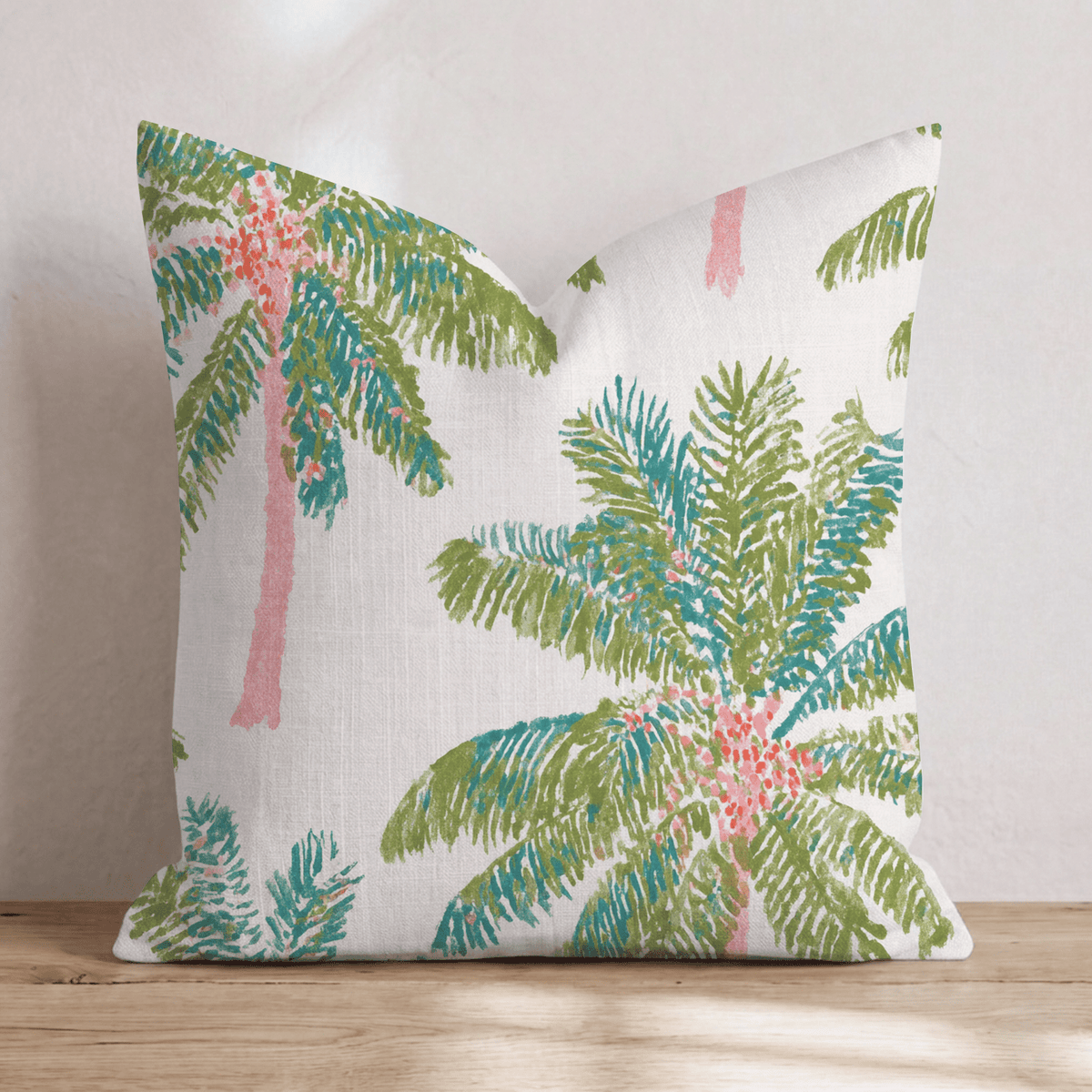 Pink Trunk Palm Cream Throw Pillow