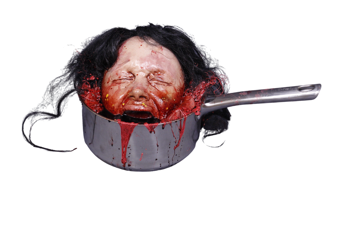 Boiled Agatha Head in Pot Halloween decoration