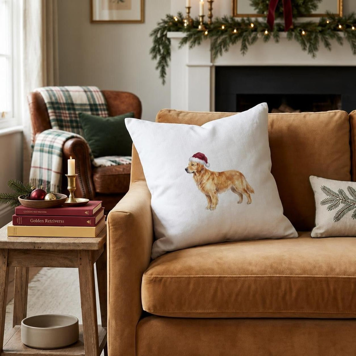 Santa Golden Retriever Throw Pillow