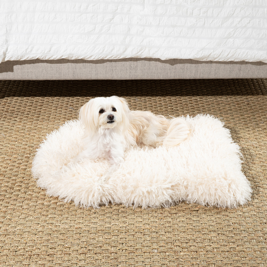 PupRug® Luxe Faux Fur Orthopedic Dog Bed - Plush Sheep Ivory