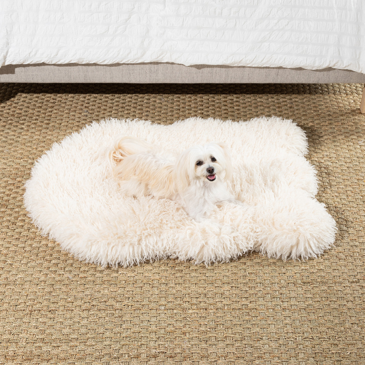 PupRug® Luxe Faux Fur Orthopedic Dog Bed - Plush Sheep Ivory