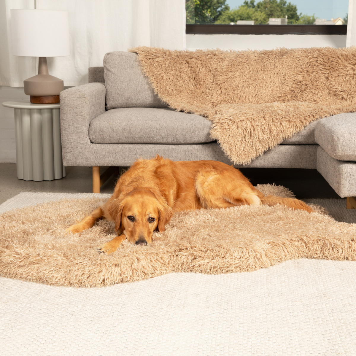 PupRug® Luxe Faux Fur Orthopedic Dog Bed -  Plush Sheep Tan