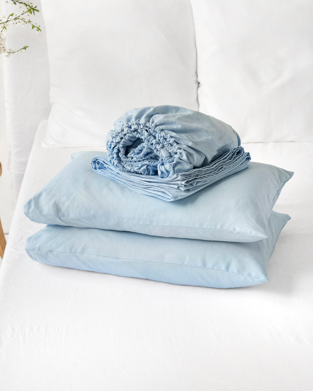 Sky blue linen-cotton sheet set
