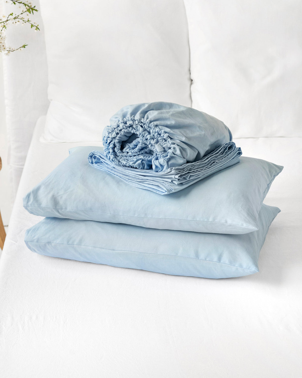 Sky blue linen-cotton sheet set