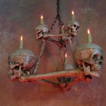 "Two-Tiered Skull/Bone Chandelier" Haunted House Lighting view 2