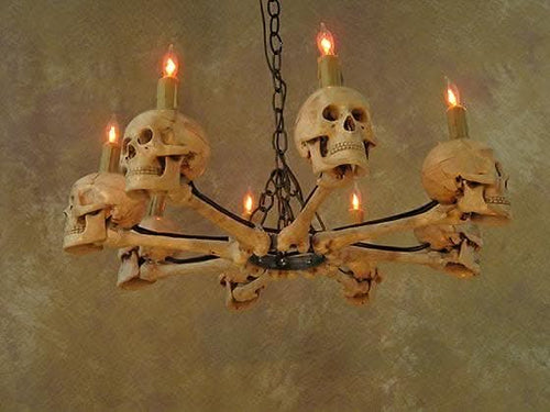 "Wagon Wheel Skull Chandelier" Haunted House Lighting view 2