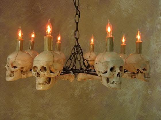 "Wagon Wheel Skull Chandelier" Haunted House Lighting view 5